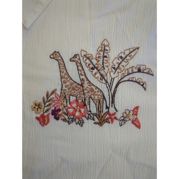 Alfred Dunner Cream Giraffe Floral Safari Embroidery Crepe Button Womens Size 14 - Picture 2 of 7